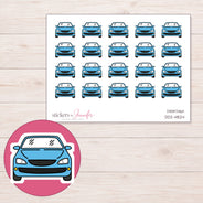 Blue Front View Car Planner Stickers | DDZ-4824 — 4 × 3 inch sheet and enlarged sticker detail