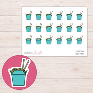 Teal Noodle Takeout Box Planner Stickers | DDZ-4833 — 4 × 3 inch sheet and enlarged sticker detail