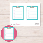 Teal Clipboard Checklist Planner Stickers | DDZ-4838 — 4 × 3 inch sheet and enlarged sticker detail