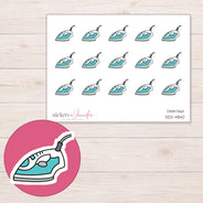 Teal Clothes Iron Planner Stickers | DDZ-4840 — 4 × 3 inch sheet and enlarged sticker detail