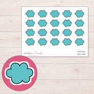 Teal Doodle Cloud Planner Stickers | DDZ-4841 — 4 × 3 inch sheet and enlarged sticker detail