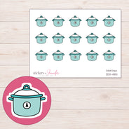 Pale Teal Slow Cooker Planner Stickers | DDZ-4851 — 4 × 3 inch sheet and enlarged sticker detail