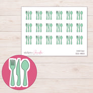 Mint Cutlery Set Planner Stickers | DDZ-4853 — 4 × 3 inch sheet and enlarged sticker detail