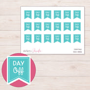 Teal Day Off Flag Planner Stickers | DDZ-4855 — 4 × 3 inch sheet and enlarged sticker detail