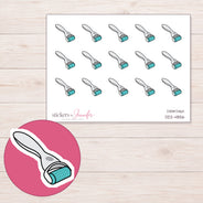 Teal Derma Roller Planner Stickers | DDZ-4856 — 4 × 3 inch sheet and enlarged sticker detail