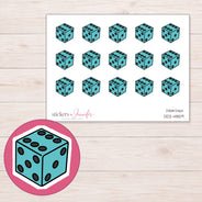 Teal Die Planner Stickers | DDZ-4859 — 4 × 3 inch sheet and enlarged sticker detail