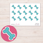 Teal Dog Bone Planner Stickers | DDZ-4862 — 4 × 3 inch sheet and enlarged sticker detail