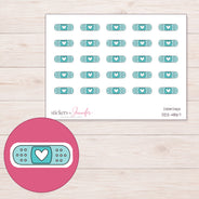 Teal Heart Bandage Planner Stickers | DDZ-4867 — 4 × 3 inch sheet and enlarged sticker detail