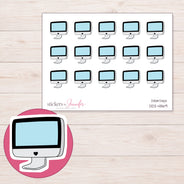 Pale Blue Screen Desktop Computer Planner Stickers | DDZ-4869 — 4 × 3 inch sheet and enlarged sticker detail