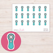 Teal Facial Cleansing Brush Planner Stickers | DDZ-4871 — 4 × 3 inch sheet and enlarged sticker detail
