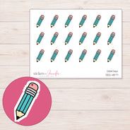 Teal Doodle Pencil Planner Stickers | DDZ-4877 — 4 × 3 inch sheet and enlarged sticker detail