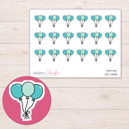 Teal Balloon Trio Planner Stickers | DDZ-4888 — 4 × 3 inch sheet and enlarged sticker detail