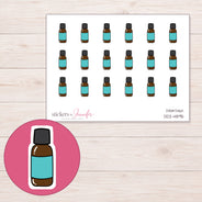 Teal Label Essential Oil Bottle Planner Stickers | DDZ-4895 — 4 × 3 inch sheet and enlarged sticker detail
