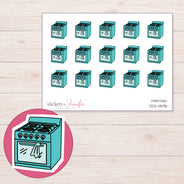 Teal Stove and Oven Planner Stickers | DDZ-4896 — 4 × 3 inch sheet and enlarged sticker detail