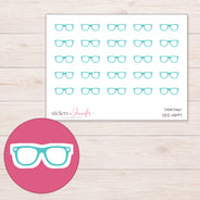 Teal Eyeglasses Planner Stickers | DDZ-4897 — 4 × 3 inch sheet and enlarged sticker detail