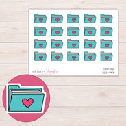 Teal Pink Heart Folder Planner Stickers | DDZ-4905 — 4 × 3 inch sheet and enlarged sticker detail
