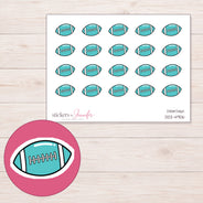 Teal Football Planner Stickers | DDZ-4906 — 4 × 3 inch sheet and enlarged sticker detail