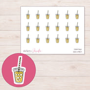Yellow Iced Tea Planner Stickers | DDZ-4907 — 4 × 3 inch sheet and enlarged sticker detail