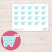 Teal Grocery Cart Planner Stickers | DDZ-4920 — 4 × 3 inch sheet and enlarged sticker detail