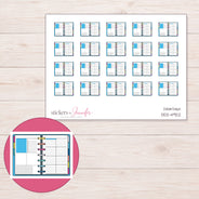 Blue Open Disc Bound Planner Stickers | DDZ-4922 — 4 × 3 inch sheet and enlarged sticker detail