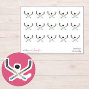 Crossed Hockey Sticks Planner Stickers | DDZ-4934 — 4 × 3 inch sheet and enlarged sticker detail