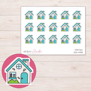 Teal Roof House Planner Stickers | DDZ-4938 — 4 × 3 inch sheet and enlarged sticker detail