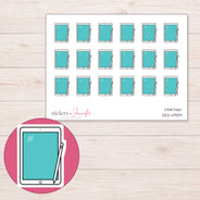 Teal Screen Tablet and Stylus Planner Stickers | DDZ-4939 — 4 × 3 inch sheet and enlarged sticker detail