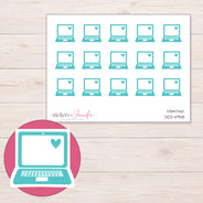 Teal Heart Screen Laptop Planner Stickers | DDZ-4948 — 4 × 3 inch sheet and enlarged sticker detail
