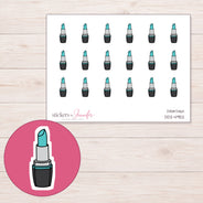 Teal Lipstick Planner Stickers | DDZ-4952 — 4 × 3 inch sheet and enlarged sticker detail