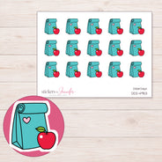 Teal Lunch Bag and Apple Planner Stickers | DDZ-4953 — 4 × 3 inch sheet and enlarged sticker detail