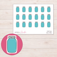 Teal Mason Jar Planner Stickers | DDZ-4954 — 4 × 3 inch sheet and enlarged sticker detail