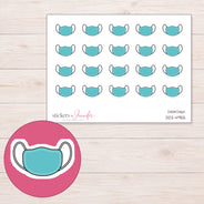 Teal Face Mask Planner Stickers | DDZ-4955 — 4 × 3 inch sheet and enlarged sticker detail