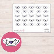 Purple Heart Winged Envelope Planner Stickers | DDZ-4956 — 4 × 3 inch sheet and enlarged sticker detail