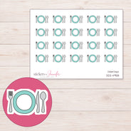 Teal Plate and Cutlery Planner Stickers | DDZ-4958 — 4 × 3 inch sheet and enlarged sticker detail