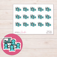 Teal Meeting Group Planner Stickers | DDZ-4959 — 4 × 3 inch sheet and enlarged sticker detail