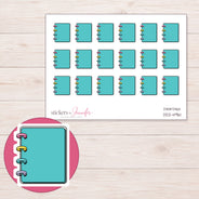 Teal Mini Disc Bound Planner Stickers | DDZ-4961 — 4 × 3 inch sheet and enlarged sticker detail