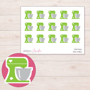 Green Heart Stand Mixer Planner Stickers | DDZ-4962 — 4 × 3 inch sheet and enlarged sticker detail
