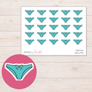 Teal Bow Underwear Planner Stickers | DDZ-4974 — 4 × 3 inch sheet and enlarged sticker detail
