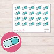 Teal Capsule Planner Stickers | DDZ-4987 — 4 × 3 inch sheet and enlarged sticker detail
