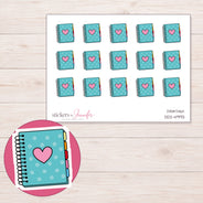 Teal Pink Heart Spiral Planner Stickers | DDZ-4993 — 4 × 3 inch sheet and enlarged sticker detail
