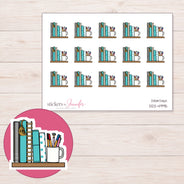 Teal Planner Shelf and Pen Cup Planner Stickers | DDZ-4995 — 4 × 3 inch sheet and enlarged sticker detail
