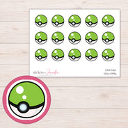 Green Capture Ball Planner Stickers | DDZ-4996 — 4 × 3 inch sheet and enlarged sticker detail