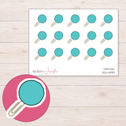 Teal Pom Pom Paper Clip Planner Stickers | DDZ-4999 — 4 × 3 inch sheet and enlarged sticker detail