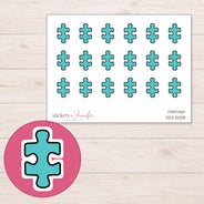 Teal Puzzle Piece Planner Stickers | DDZ-5008 — 4 × 3 inch sheet and enlarged sticker detail