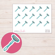 Teal Razor Planner Stickers | DDZ-5013 — 4 × 3 inch sheet and enlarged sticker detail