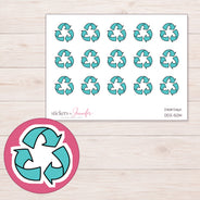 Teal Recycling Symbol Planner Stickers | DDZ-5014 — 4 × 3 inch sheet and enlarged sticker detail