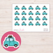 Teal Road Trip Car Planner Stickers | DDZ-5017 — 4 × 3 inch sheet and enlarged sticker detail