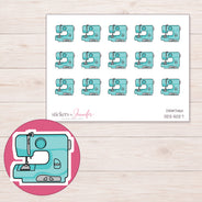 Teal Sewing Machine Planner Stickers | DDZ-5027 — 4 × 3 inch sheet and enlarged sticker detail