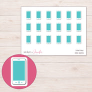 Teal Screen Smartphone Planner Stickers | DDZ-5033 — 4 × 3 inch sheet and enlarged sticker detail
