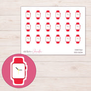 Red Band Wristwatch Planner Stickers | DDZ-5034 — 4 × 3 inch sheet and enlarged sticker detail